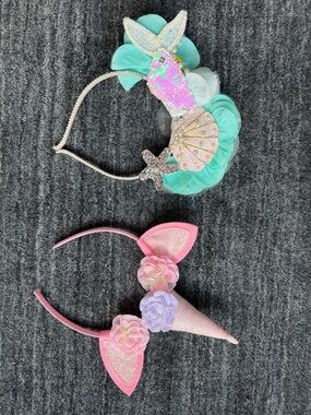 Sequin Mermaid and Pink Unicorn Headband Set
